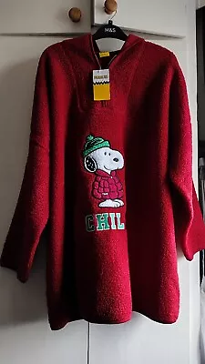 M&s Snoopy Chill Lounge Hoodie Oodie Dressing Gown Red Uk Medium 12 New • £22.49