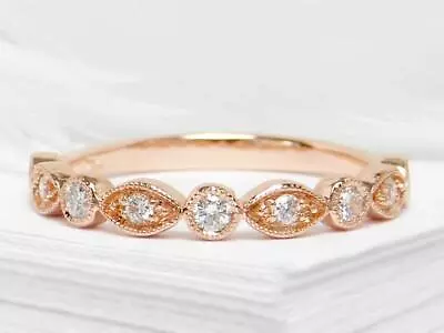 1ct Wedding Band Round Lab-Created Moissanite Milgrain Stacking Rose Gold Plated • $129.99