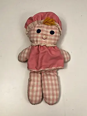 Vintage Fisher Price 420 Lolly Dolly Rattle Plush Cloth Doll Pink Gingham 12  • $9.99