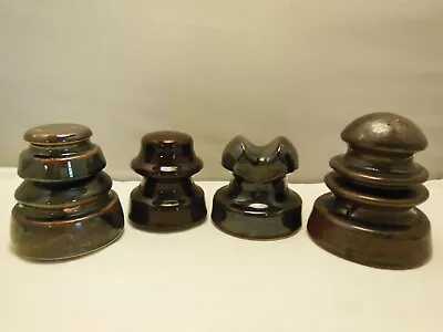 Lot Of 4 Antique Vtg Dark Brown Ceramic Assorted Insulators Marked & Unmarked • $12.50