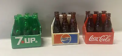 3 Vintage 1960s Miniature Coca Cola Coke 7- UP Pepsi Bottle 6 Packs • $9.98