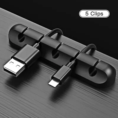 5 Clips USB Charge Cable Holder Desk Cable Clips Organizer Cord Management • $3.21