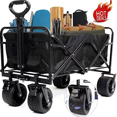 8  Wheel Collapsible Camping Outdoor Garden Trolley Cart Wagon Truck Wheelbarrow • £56.89