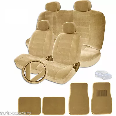 For Mazda New Semi Custom Tan Velour Car Seat Steering Wheel Covers Mat Full Set • $59.53
