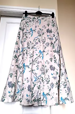 Gorgeous Laura Ashley Long A-line Linen Skirt Bird Print Pockets UK 12 • £25.99