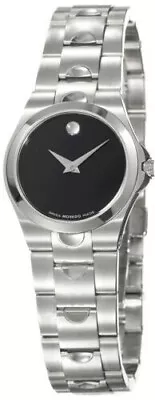 Movado Women's $995 Silver Stnlss Steel/black Dial Luno Swiss Watch 0605558 • $350.22