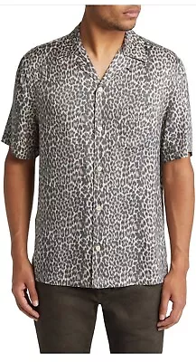 $199 AllSaints Men’s Cult Leopard Print Relaxed Short Sleeve Shirt-Blue-Medium • $59.99