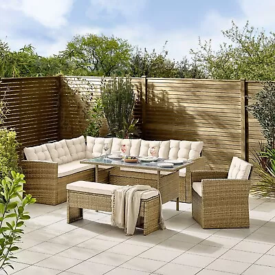 Marbella Warm Beige PE Rattan 9 Seat Outdoor Garden Dining Set Weather Resistant • £1084.99