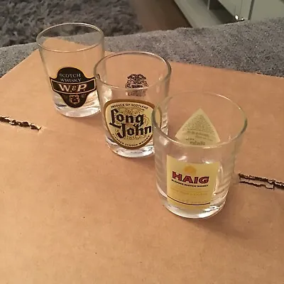£9.99 • Buy 3x Whisky Shot Glasses HAIG, Long John, W&P, Mancave Pubshed Bar Gift.