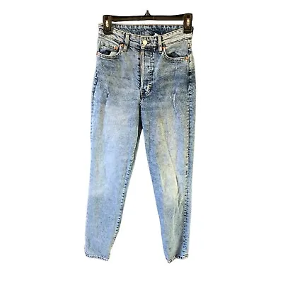 H And M Womens Size 2 Mom Jeans Acid Wash Distressed Jeans Ultra High Rise Butto • $12.31