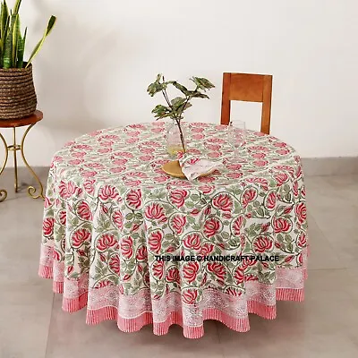 Round Pure Cotton Hand Block Printed Tablecloth Tablecloth Wedding Decorations • $45.99