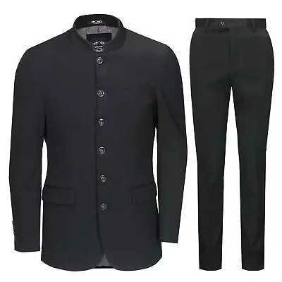 B14 - Mens 3 Piece Chinese Grandad Collar Suit Fitted Nehru Jacket Wedding Party • £120