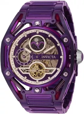 New Invicta 52mm S1 Rally Mens Moonphase Automatic Skeleton Dial Purple SS Watch • $89.99