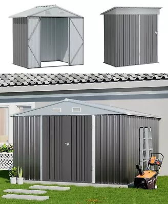 10x12FT 10 X 10FT 8x6FT Metal Garden Shed Grey Sheds Outdoor Storage Tools House • £149.95