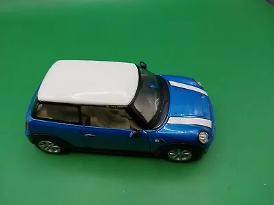 Top Mark Blue Mini Cooper Diecast Model Car 1:30 Blue / White 2012 • $16.95