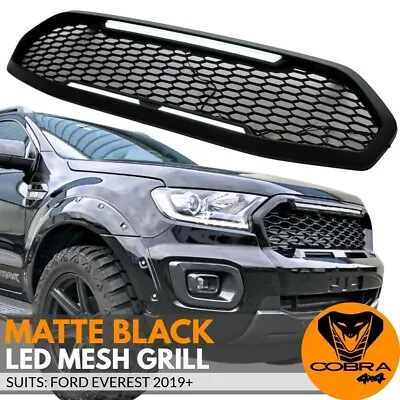 Front Matte Black Mesh Grill With LED Fits Ford Everest 2019 2020 2021 Grille • $249