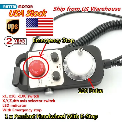 4 Axis Handwheel 100 Pulse 5V MPG Pendant With Emergency Stop For CNC System【US】 • $49