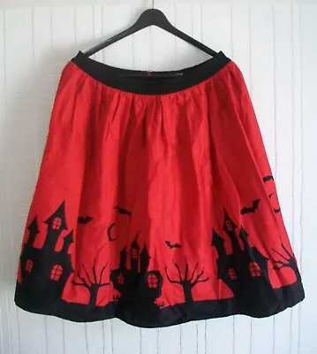 Collectif Mod Cloth Red Spooky Skirt Size 16 • £10