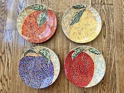 Pier One Mosaic Fruit Design Set Of 4 Salad/Dessert Plates 8 1/4” • $28