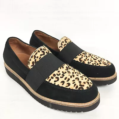 L Amour Des Pieds Womens 9 Loafer Black Suede Leopard Print Hair Slip On Shoe • $27.99