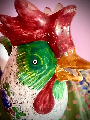 VTG. F.C. DERUTA  Rooster Pitcher Floral Hand-Painted Pottery ITALY • $32.99