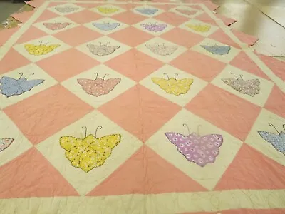 Butterfly Applique Patchwork Hand Quilted 80 In X 97 In Vintage? Never Used • $200