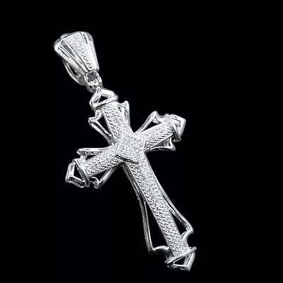 Mens White Gold Finish Real Diamond Pave Set Designer Cross Pendant Charm • $583.68