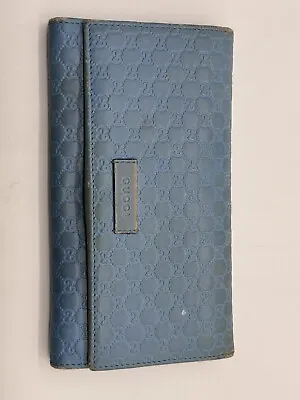 GUCCI 449364 Micro Guccissima Zip Around Long Wallet Leather Light Blue • $89