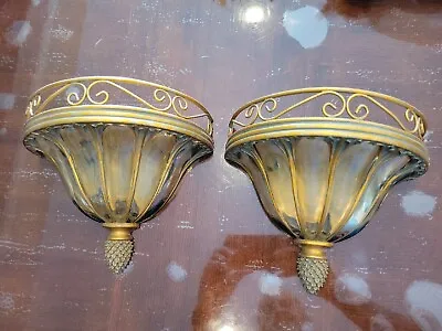 2 Vintage Wall Shelves From Home Interiors USA. Gold Metal And Glass • $89.95