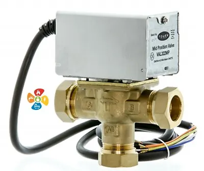 TOWER 22mm 3 PORT MID POSITION MOTORISED VALVE 5 WIRE REPLACES HONEYWELL V4073A • £41.50