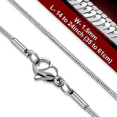 1.5mm Wide Snake Chain Non Tarnish Stainless Steel Necklace Choose Length • £6.50