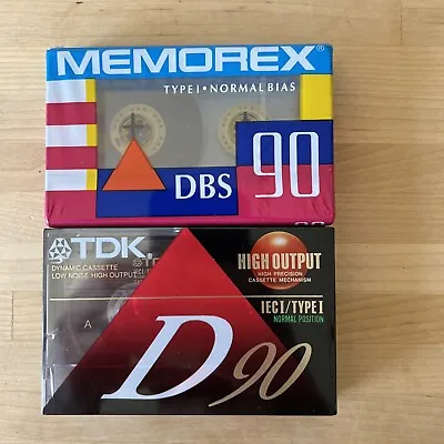 Vintage Memorex DBS And TDK D90 90 Min Cassette Tapes 135mm SEALED • $9