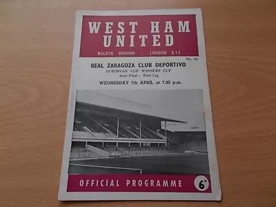 West Ham V Real Zaragoza  ECWC Semi-Final Programme 7-4-1965.   (S1379) • £9.99