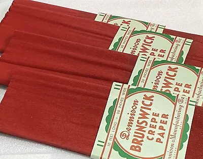 ￼4 Vtg NOS Dennison Red Brunswick Crepe Paper 10 Feet X 20 Inches • $57.18