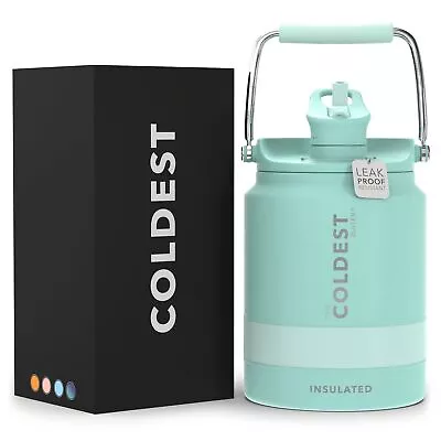 COLDEST Sports Water Bottle Half Gallon (Straw Lid) Leak Proof Vacuum Insul... • $74.87