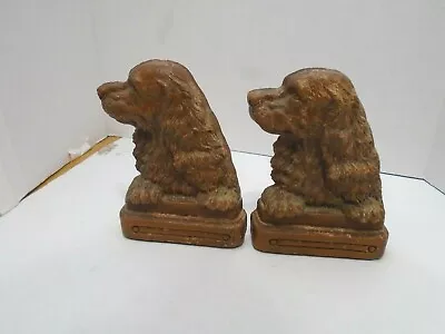 Syroco  Bookends   Vintage  Dog  Spaniel Brown Metal Base • $39.99