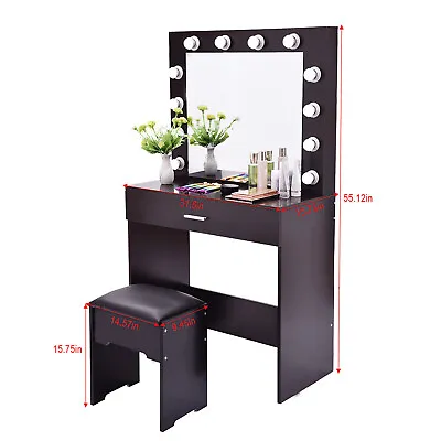12 LED Lights Small Makeup Table Panel Dressing Table With Mirror Stool Bedroom • $7.19