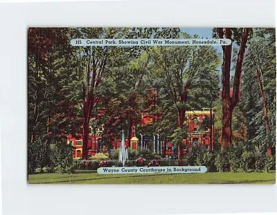 Postcard  Central Park Showing Civil War Monument Honesdale Pennsylvania USA • $3.46