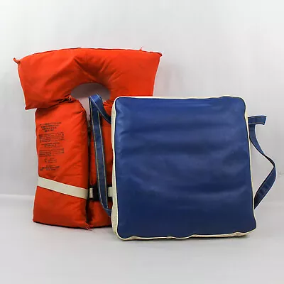 Vtg Red Head Orange Vest Life Jacket Type Ll KA-1 Adult And Blue Boat Cushion • $29.99