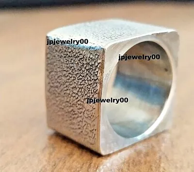 925 Sterling Women's Sliver Mens Signet Ring Cube Square Cut Ring Heavy Wide • $10.99