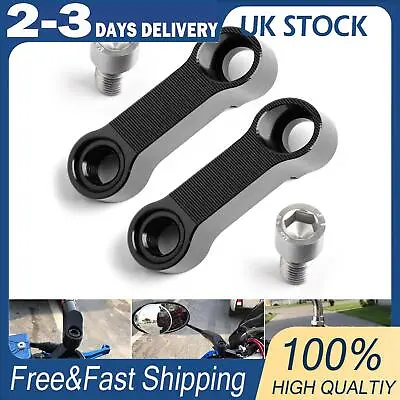 PAIR ALU 10mm Motorcycle Mirror Riser Extender Adapter Mounts Motorbike BLK U8 • £11.98