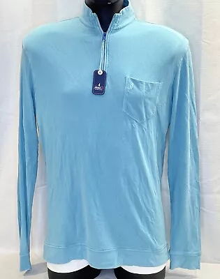 JOHNNIE-O DEREK Medium Haze Teal Long Sleeve Men's 1/4 Zip Stretch Sweater NEW • $45