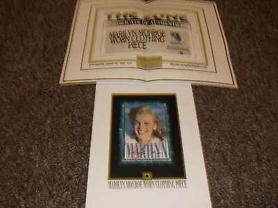 Marilyn Monroe Worn Clothing Piece W/COA Suitable For Framing • $29.99