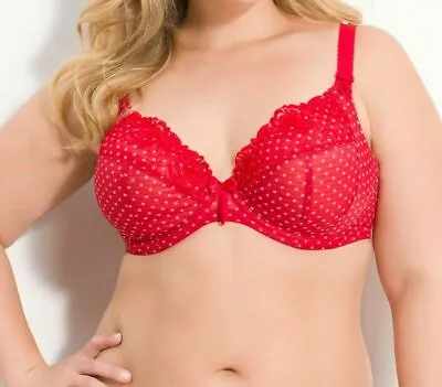 Elomi Betty Bra Red White Spot Size 36D Underwired Side Support Plunge 8170 • $24.73