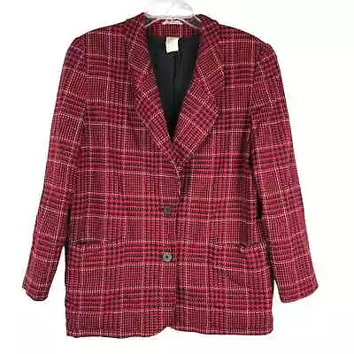 Missoni Donna Vintage Houndstooth Blazer Wool Red Size 10US Plaid Designer • $75