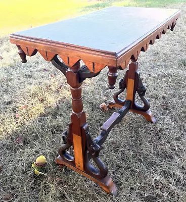 Vintage Folk Art End Side Table Walnut Wood With Inlay On Top • $169.93