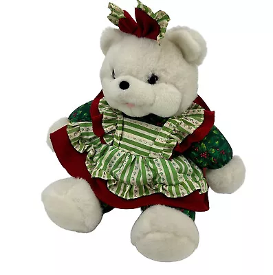 Christmas Teddy Bear Girl Vintage Plush White Dan Dee Stuffed Animal Holly Dress • $39.85