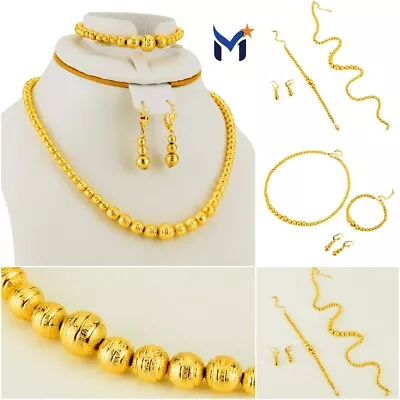 Gold Plated Sphere Necklace Earrings Bracelet Arabic African Beaded Jewelry Set • $15.90