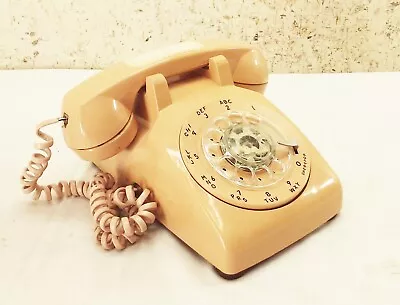 Vtg Beige Peach Rotary Dial Corded Wall Telephone Phone Retro 1980s • $31.99