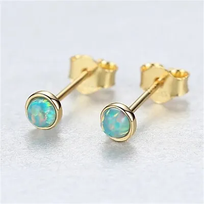 Tiny Mini  Green Opal 925 Sterling Silver 14k Gold Plated Earring Studs • £5.99